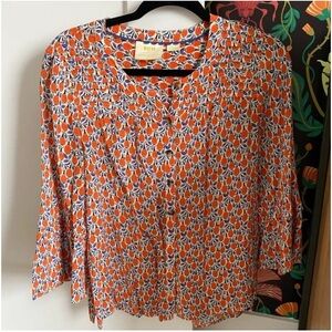NWOT Anthropologie Maeve Orange Print Flare Sleeve Spring Summer Top Blouse S